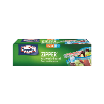 Toppits Zipper Allzweckbeutel 1 Liter, Frischhalte-/Aufbewahrungsbeutel mit Reißverschluss, 12 Stück